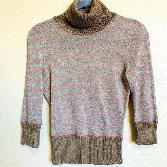 Jessica by Christopher L top women knit top glitter turtleneck sweater size S - Picture 1 of 8